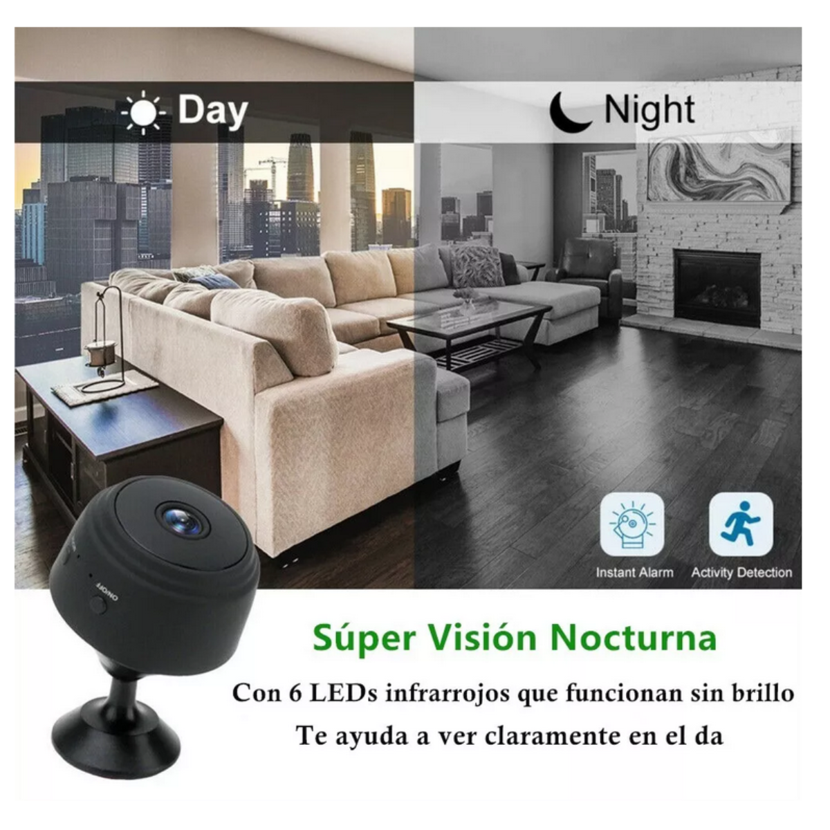 Mini Cámara Vigilancia WiFi Visión Nocturna y Detección de Movimiento 1080p