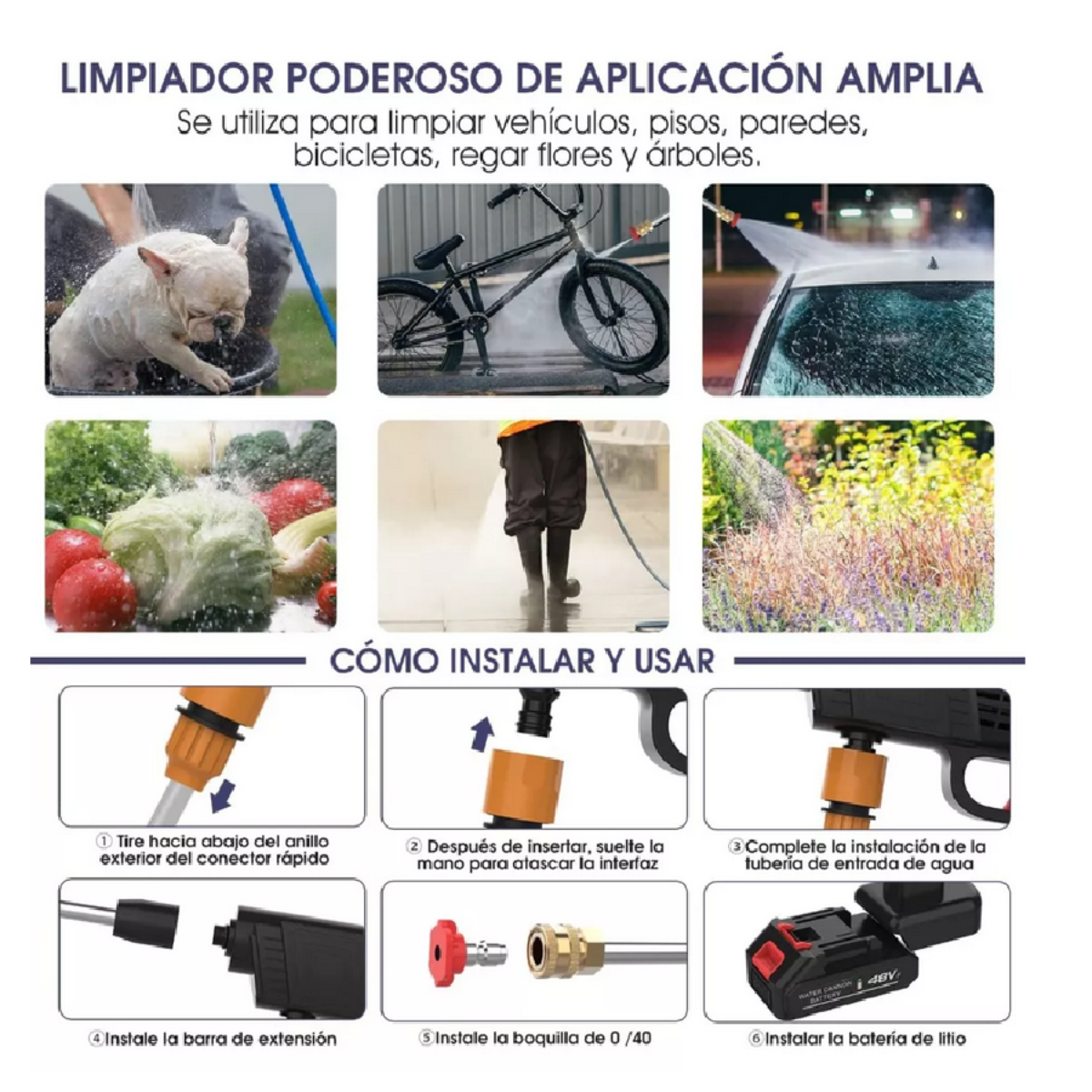 Pistola Hidrolavadora Portátil Inalámbrica con Maletín