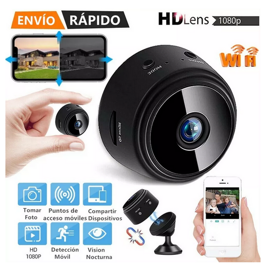 Mini Cámara Vigilancia WiFi Visión Nocturna y Detección de Movimiento 1080p